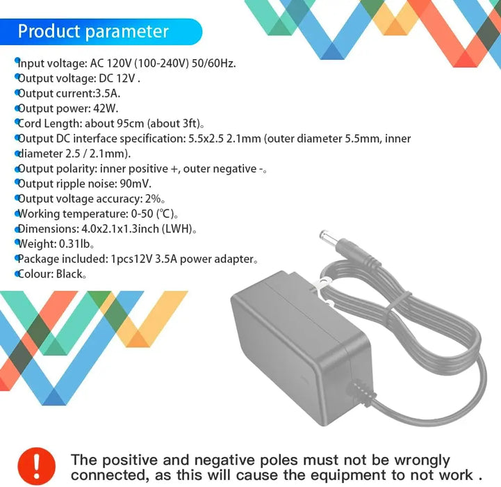 12V 3.5A Power Adapter AC 100V-240V Converter DC 12Volt 3.5Amp Wall Power Supply for Router Speaker Humidifier Equipment