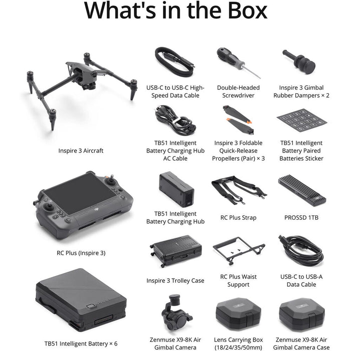 DJI Inspire 3 Professional 8K Drone Kit: 1TB PROSSD, 18mm Lens