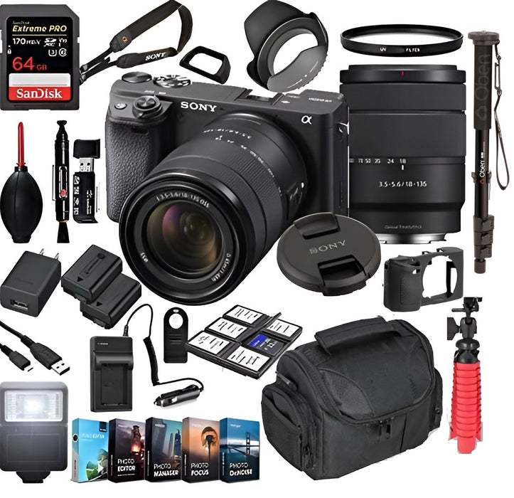 Sony Alpha a6400 Mirrorless Camera with 18-135mm Lens Bundle + Extreme Speed 64GB Memory +