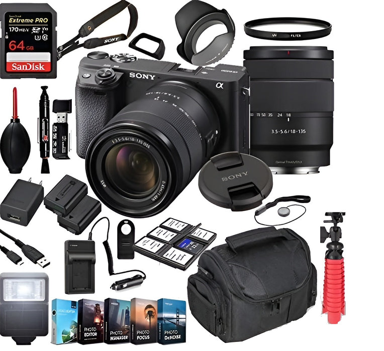 Sony Alpha a6400 Mirrorless Camera with 18-135mm Lens Bundle + Extreme Speed 64GB Memory +