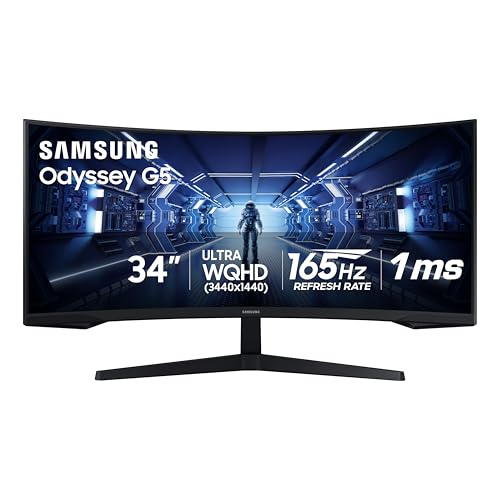 Samsung 34' Odyssey G5 Ultra-Wide Gaming Monitor with 1000R Curved Screen, 165Hz, 1ms, FreeSync Premium, Large Display, Eye Comfort, Multiple Ports, WQHD, LC34G55TWWNXZA, 2020, Black - Buy Direct & Save