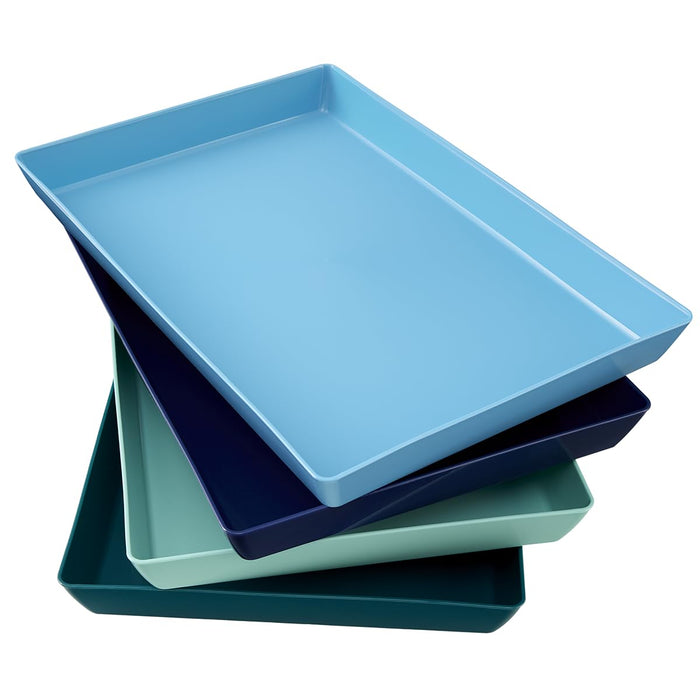 US Acrylic White Plastic Serving Trays (Set of 4) 15” x 10” | Large Unbreakable Reusable Rectangular Party Platters | Serve Appetizers, Fruit, Veggies, & Desserts | BPA-Free & Made in USA