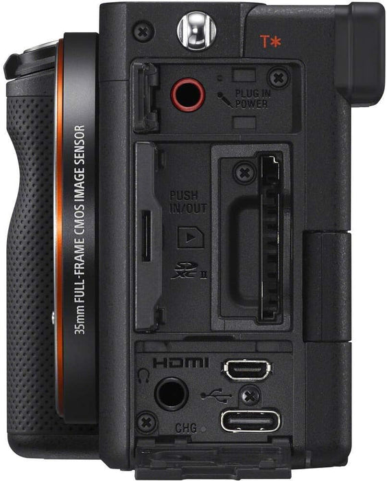 Sony Alpha a7C Mirrorless Digital Camera (Body Only, Black) (ILCE7C/B) + 64GB Card + 2 x NP-FZ-100 Battery + Corel Photo Software + Case + External Charger + Card Reader + LED Light + More (Renewed)
