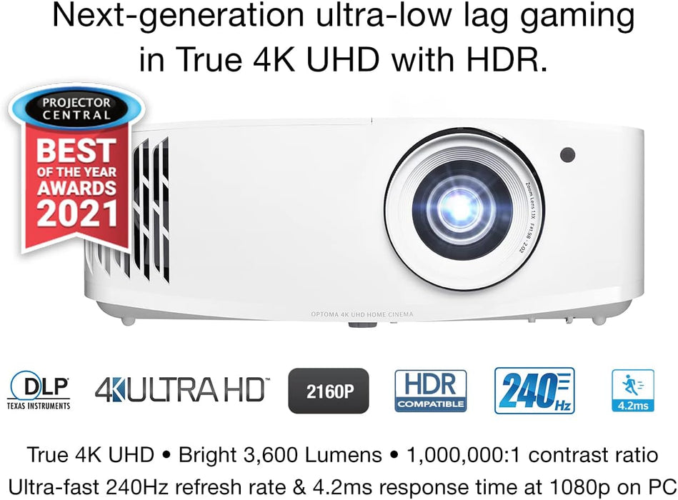 Optoma True 4K UHD Home Theater/Gaming Projector - White (UHD35) Open Box (8/10) - NJ Accessory/Buy Direct & Save