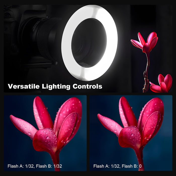NJA TTL  MF-R76N Macro Ring Flash for Nikon TTL/M Mode 5900K 76Ws 2.4G Wireless Control 550 Full-Power Flashes 0.1-1s Recycle Time Dual-Flash Tubes with LCD Screen for Inscet Plant Jewelry Shooting - Buy Direct & Save