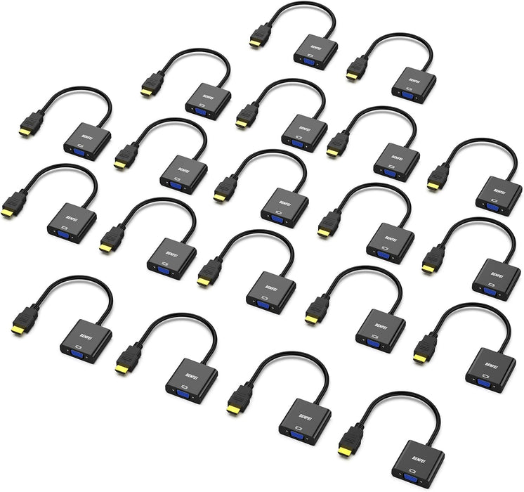 BENFEI HDMI to VGA, 20 Pack, Gold-Plated HDMI to VGA Adapter (Male to Female) for Computer, Desktop, Laptop, PC, Monitor, Projector, HDTV, Chromebook, Raspberry Pi, Roku, Xbox and More - Black
