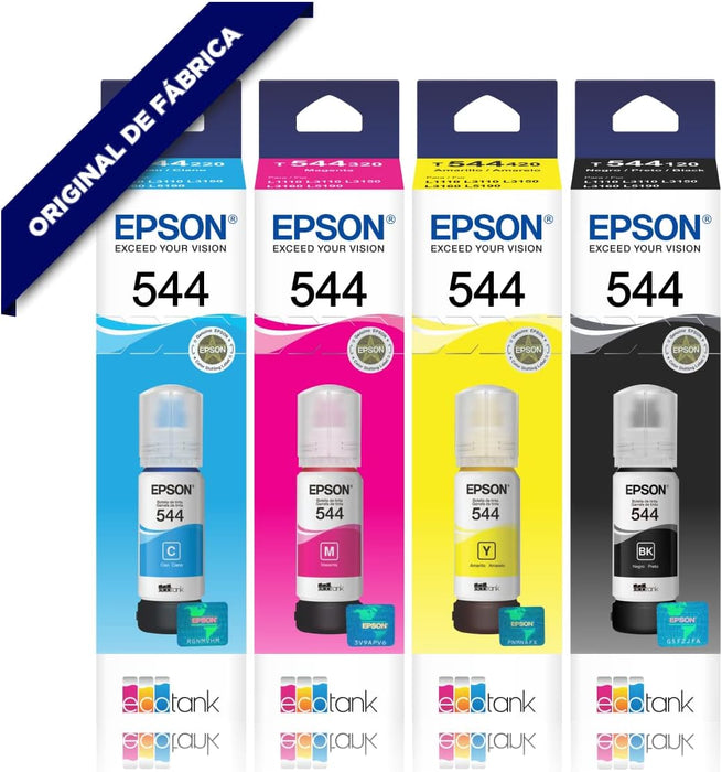 Epson. 4 Pack Ink Bottle T544 L1110 L3110 L3150 Black, Yellow, Magenta, Cyan 260mL Part Number T544420-AL T544220-AL T544320-AL T504220-AL Compatible with L3110, L3150 Equipment Ecotank Line - NJ Accessory/Buy Direct & Save