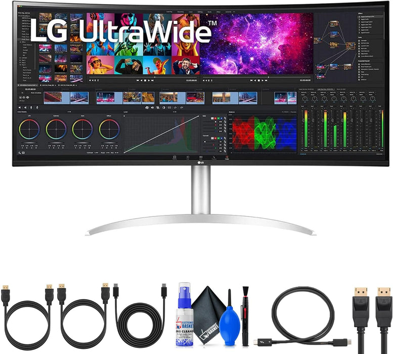 LG UltraWide 40WP95C-W (5120 x 2160) 39.7" 21:9 Curved FreeSync 5K2K HDR IPS Monitor (40WP95C-W) + Cleaning Kit + USBC Cable + HDMI Cable
