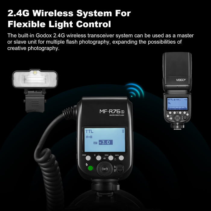 NJA TTL  MF-R76N Macro Ring Flash for Nikon TTL/M Mode 5900K 76Ws 2.4G Wireless Control 550 Full-Power Flashes 0.1-1s Recycle Time Dual-Flash Tubes with LCD Screen for Inscet Plant Jewelry Shooting - Buy Direct & Save