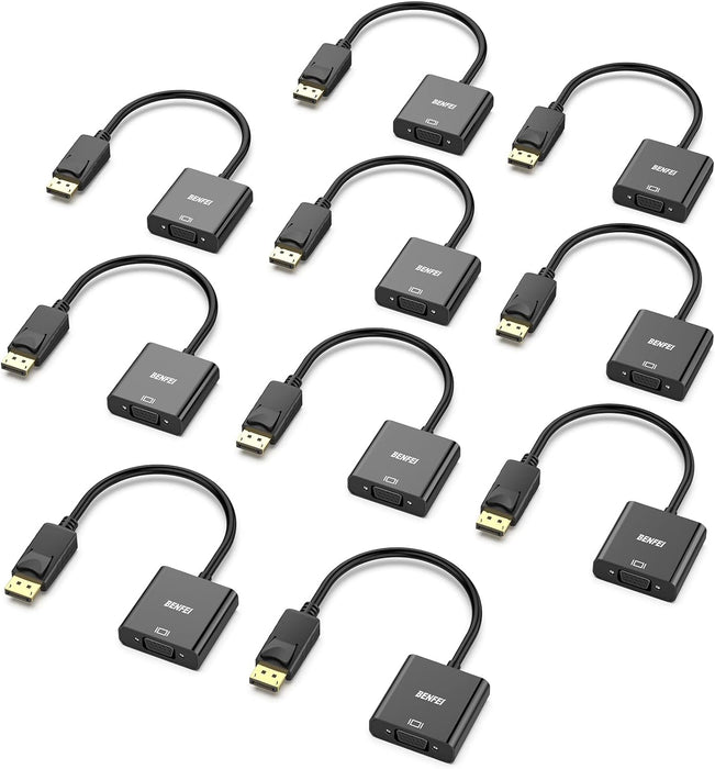 BENFEI DisplayPort to VGA 10 Pack,Gold-Plated Uni-Directional DP Computer to VGA Screen Adapter 1080P (Male to Female) Compatible for Lenovo, Dell, HP, ASUS