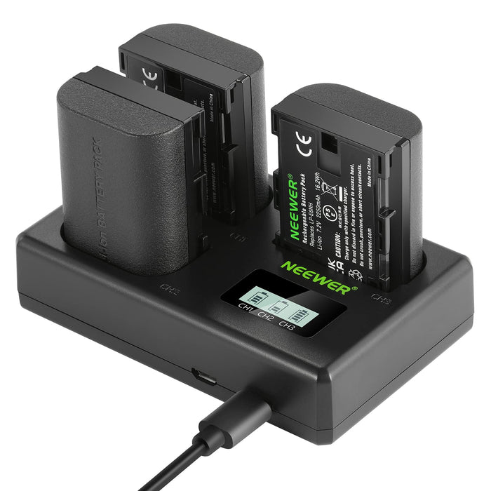NEEWER 3 Pack 2400mAh LP-E6P/LP-E6NH/LP-E6N Replacement Battery & USB Triple Charger, Compatible with Canon EOS R5 Mark II EOS R5 EOS R6 EOS R7 EOS R 5D II III IV 6D 6D II 7D 7D II 60D 70D 80D 90D
