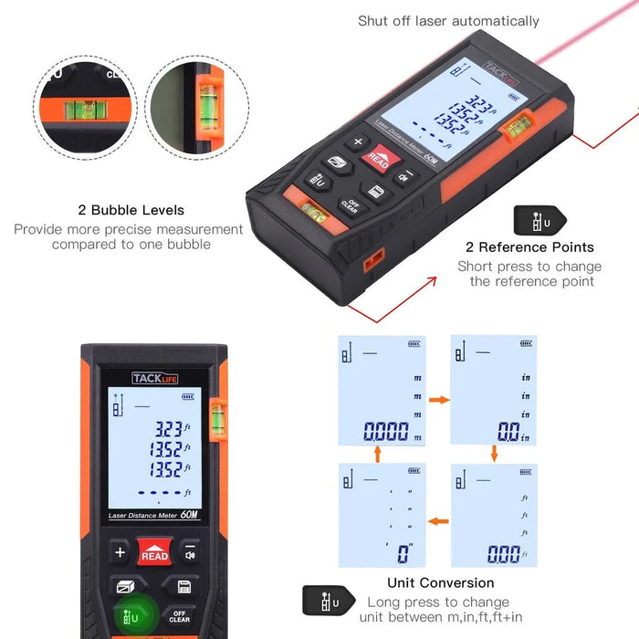 TACKLIFE Test Measure & Inspect Laser Distance Meter HD-60 - Buy Direct & Save