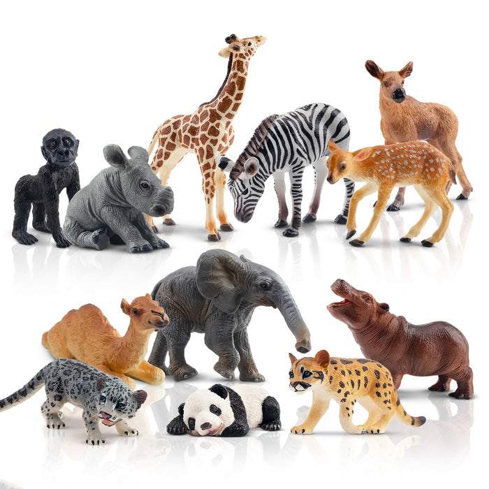 Toymany 12PCS North American Forest Animal Figurines, Realistic Jungle Animal Set Includes Raccoon,Lynx,Wolf,Bear,Eagle, Educational Toy Cake Toppers Christmas Birthday Gift for Kids Toddlers