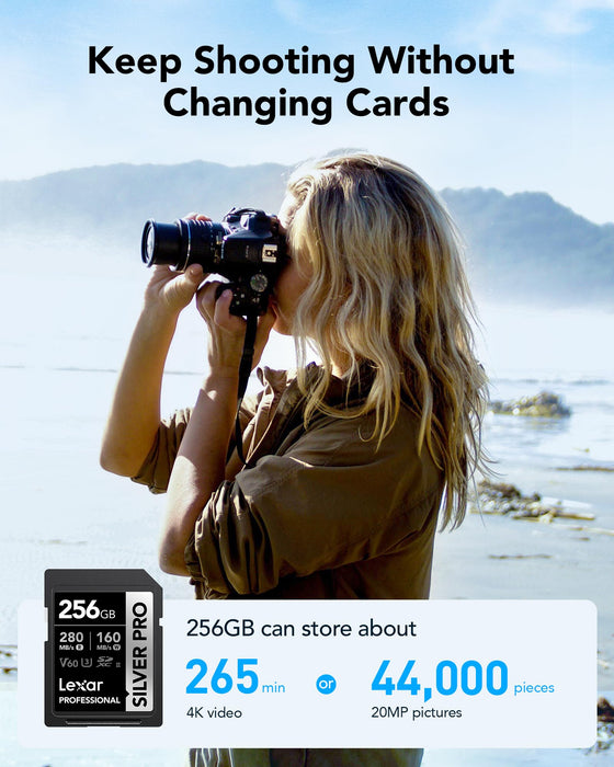 Lexar 256GB (2-PK) Professional SILVER PRO SDXC Memory Card, UHS-II, C10, U3, V60, Full-HD & 4K Video, Up To 280MB/s Read, for Professional Photographer, Videographer, Enthusiast (LSDSIPR256G-B2NNU) - Buy Direct & Save