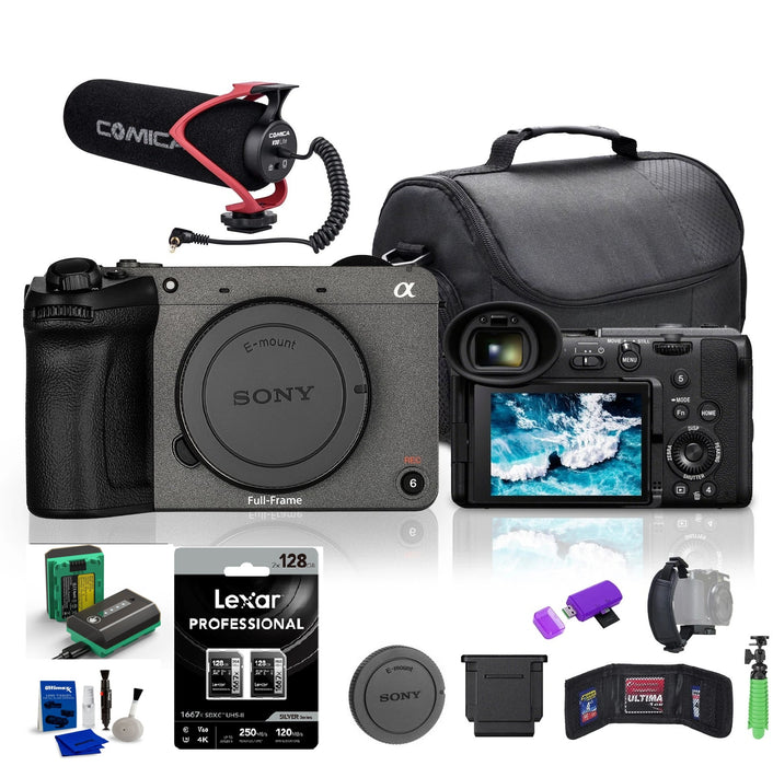 Sony FX2 Full-frame Cinema Camera + Lexar 128GB 1667x UHS-II SDXC MC (2-Pack) + microphone + 2 Pack 2600mAh NP-FZ100 Replacement Battery USB-C Charging Cable bundle + more
