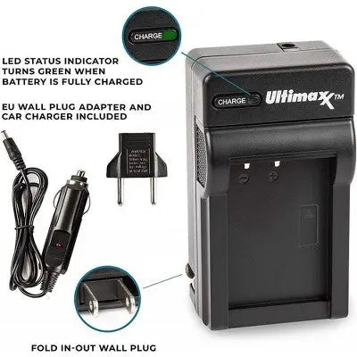 ULTIMAXX Portable Camera Battery Charger for Canon LPE6 EOS with Car Adapter