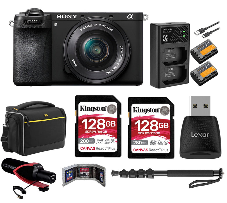 Sony a6700 Mirrorless Camera With 16-50mm f/3.5-5.6 Lens + 2 X Memory Card + Microphone + More Sony