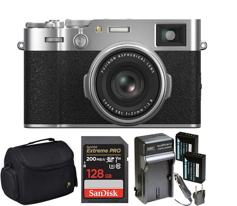 FUJIFILM X100VI Digital Camera (Silver/Black) with Sandisk 128GB Memory Card | Carrying Case | 2x Spare Batteries & AC/DC Charger Bundle - NJ Accessory/Buy Direct & Save