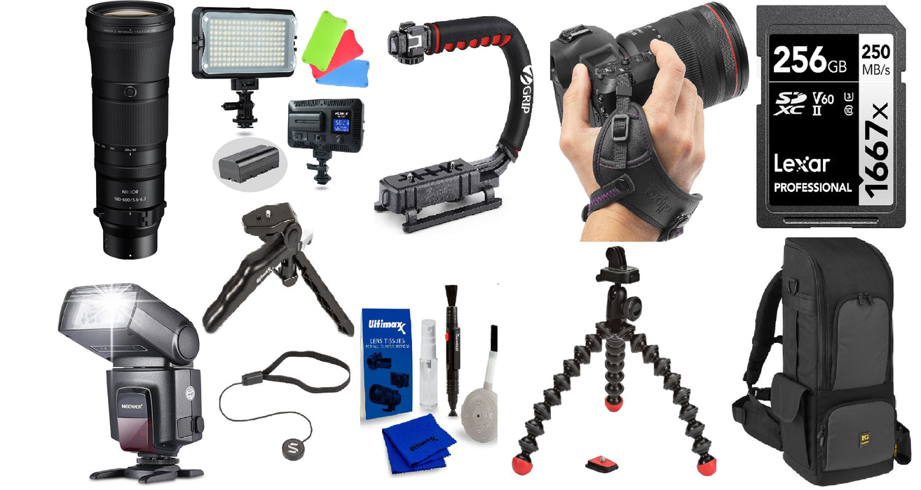 Nikon Z 180-600mm f/5.6-6.3 VR Lens + Tripod + LED Light Accessory Bundle - NJ Accessory/Buy Direct & Save