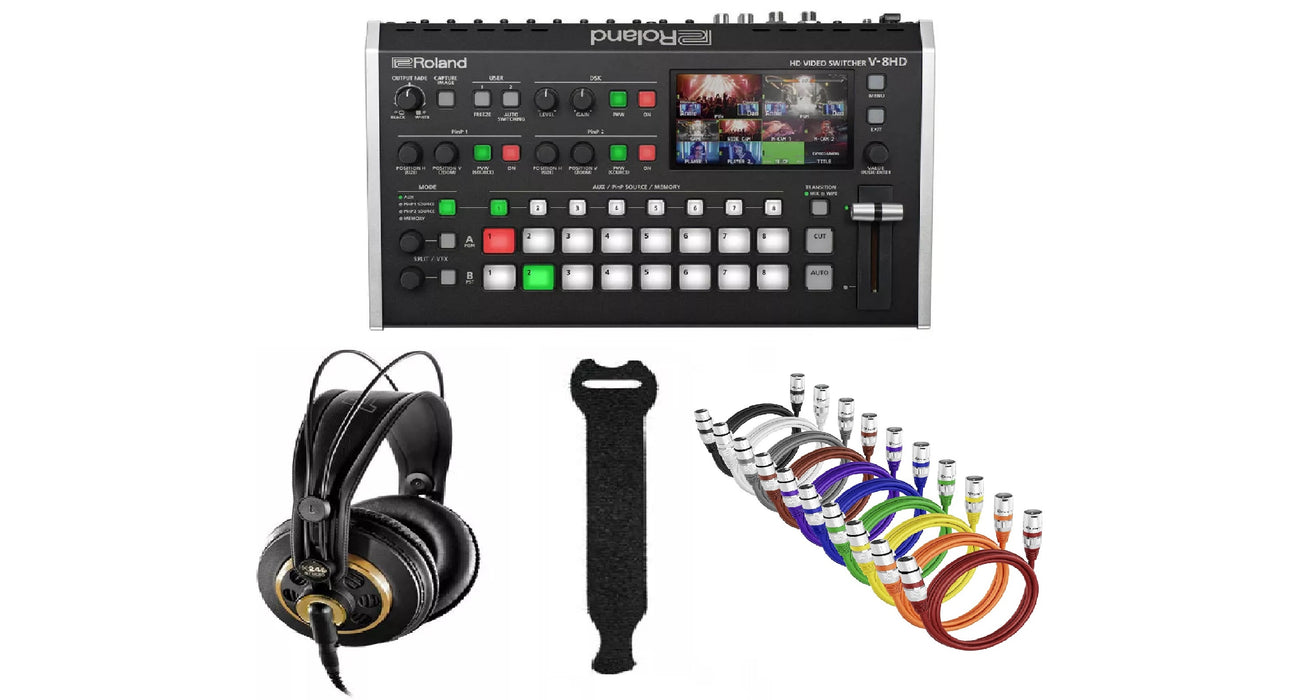Roland VR-6HD W/XLR to XLR Microphone Cable (1 Feet, 10 Pack) +AKG K-240 Pro Headphones & 10-Pack Straps - NJ Accessory/Buy Direct & Save