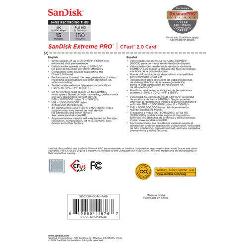 SanDisk 64GB Extreme PRO CFast 2.0 Memory Card