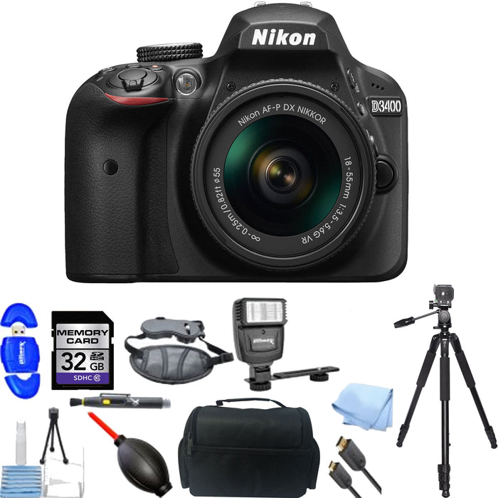 Nikon D3400/D3500 DSLR Camera with 18-55mm & 32GB MC| Card Reader| Flash| Tripod| DSLR Bag| Cleaning Kit| Cable| Strap| Bundle