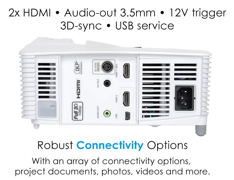 Optoma EH200ST Full 3D 1080p 3000 Lumen DLP Short Throw Projector with 20,000:1 Contrast Ratio and MHL Enabled HDMI Port , white - NJ Accessory/Buy Direct & Save