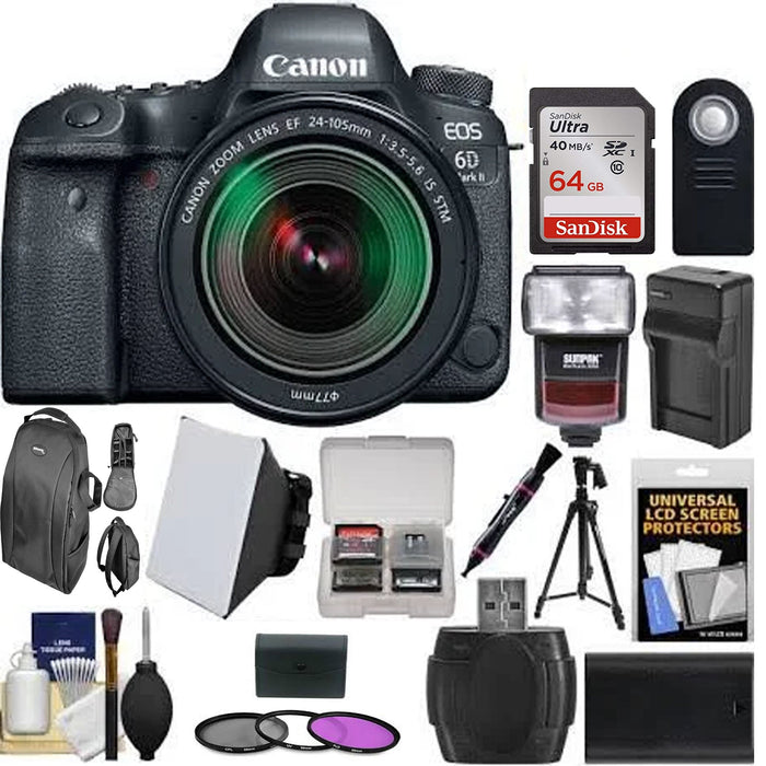 Canon EOS 6D Mark II Wi-Fi Digital SLR Camera & EF 24-105mm IS STM Lens with 64GB Supreme Bundle