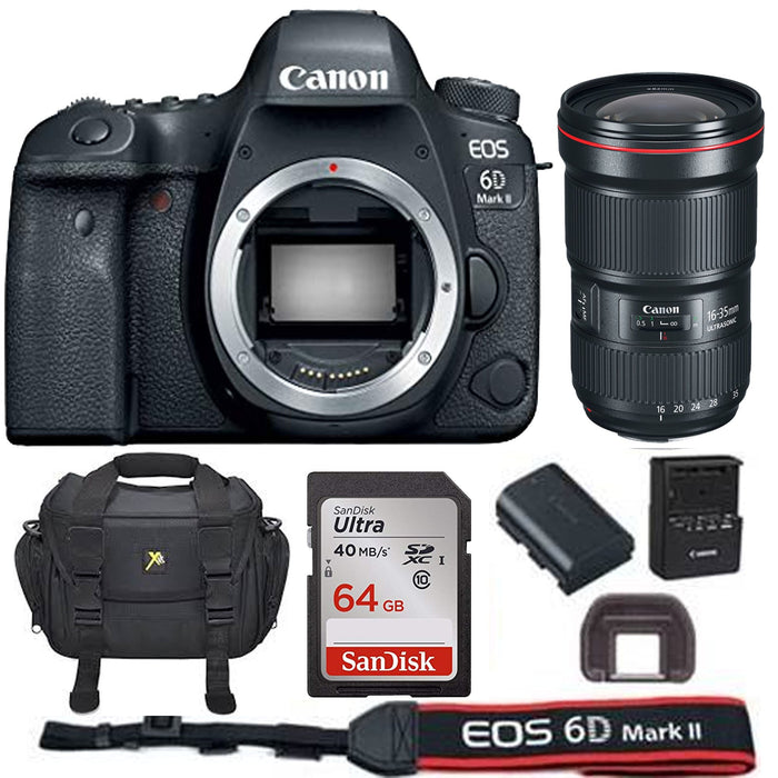 Canon Eos 6D Mark II 26.2MP Full-Frame DSLR Camera with EF 16-35mm f/2.8L III USM Lens & Sandisk 64GB Starter Bundle
