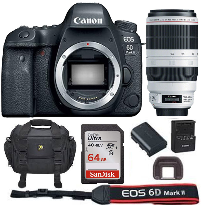 Canon EOS 6D Mark II DSLR Camera with EF 100-400mm f/4.5-5.6L IS II USM | Sandisk 64Gb & DSLR Case Bundle