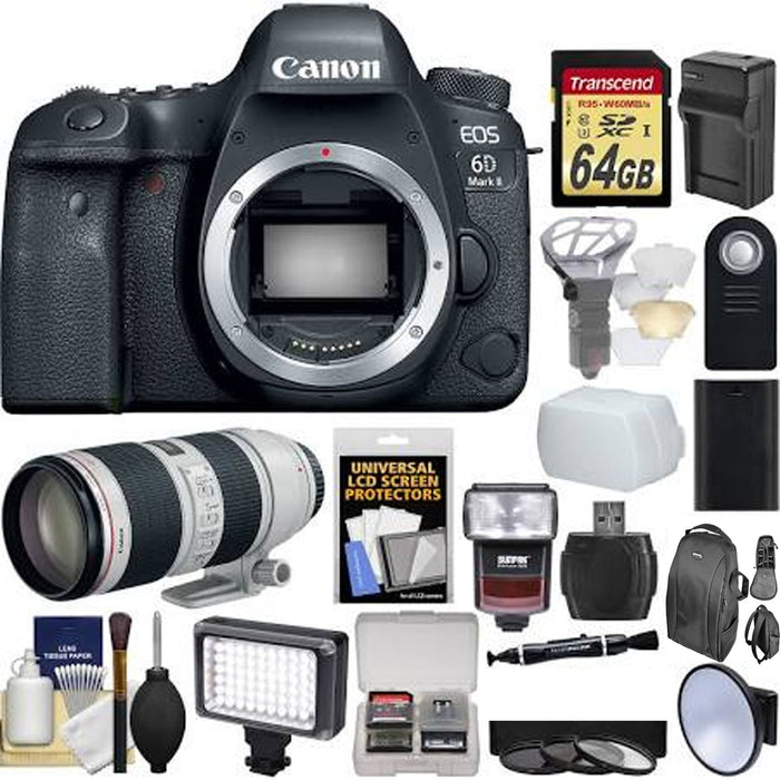 Canon EOS 6D Mark II DSLR Camera with EF Canon 70-200mm f/2.8 L Is II Lens , 64GB Card, Backpack, Flash. Battery & Charger Supreme Bundle