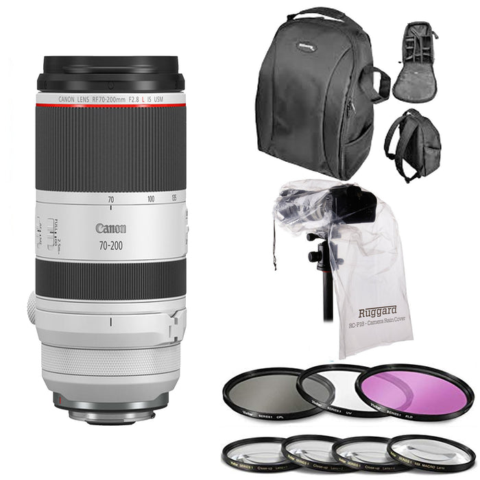 Canon RF 70-200mm f/2.8L IS USM Lens USA with 77MM Filter Kit & Close-Up Filters | DSLR BackPack | Rain Protection