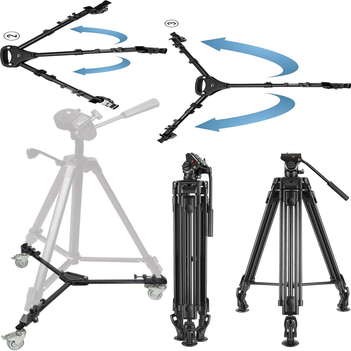 NJA 72" Video Tripod, Professional Heavy Duty Aluminum & Tripod Dolly Bundle