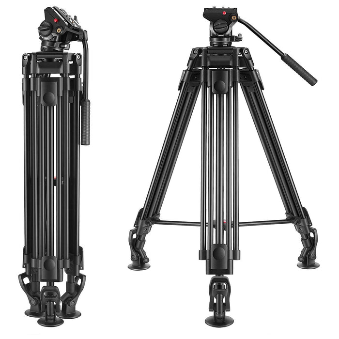 NJA 72" Video Tripod, Professional Heavy Duty Aluminum, 360 Degree K3 Fluid Head with Carry Bag, DSLR Camcorder Camera, Max Loading 33LB