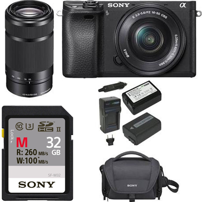 Sony Alpha a6300 Mirrorless w/ 16-50mm Lens & Sony E 55-210mm Sony 32GB Memory Card Starter Kit