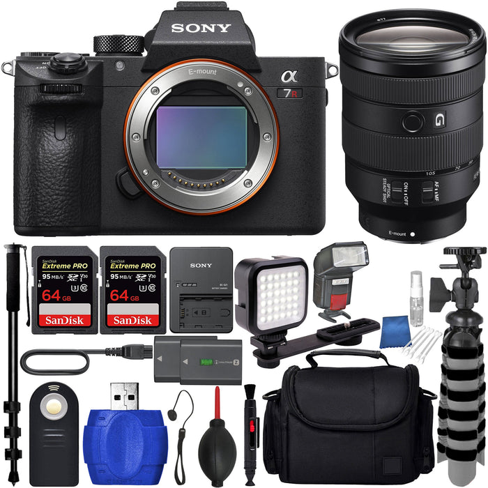 Sony Alpha a7R IV Mirrorless Digital Camera & 24-105mm Lens W/ 2x SanDisk 64GB MCs | 36 LED Light Kit | 72" Monopod | Replacement Battery | MORE