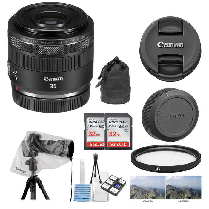 Canon RF 35mm f/1.8 IS Macro STM with LensRain Cover | Cleaning Kit & UV Filter Package