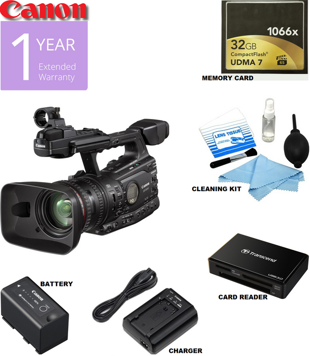 Canon XF300 HD 1080i Professional Camcorder with Sandisk Extreme Pro 32GB CF Card | CF Card Reader & Cleaning Kit Bundle