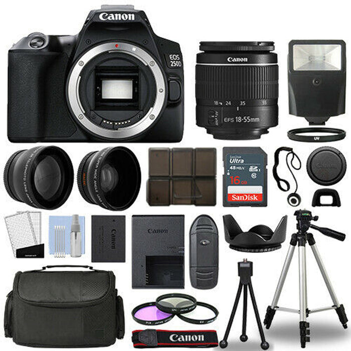 Canon EOS Rebel SL3/250D DSLR Camera with | 3 Lens Kit Canon 18-55mm | Sandisk 16GB | Flash & More