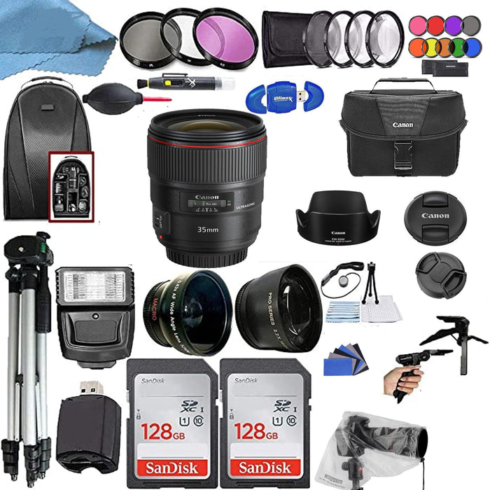 Canon EF 35mm f/1.4L II USM Lens With 256GB & Slave Flash