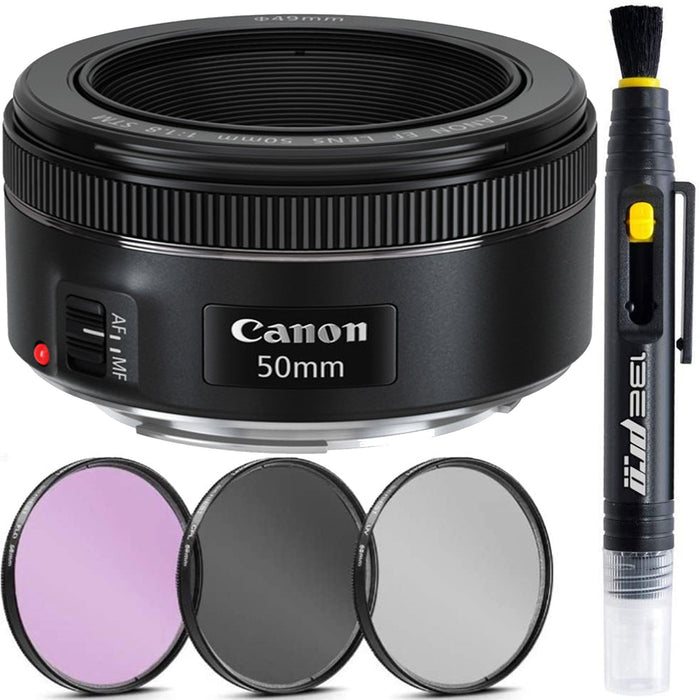 Canon EF 50mm f/1.8 STM Lens with 49mm Filter Kit (UV, CPL, FLD) & Cleaning Pen Package