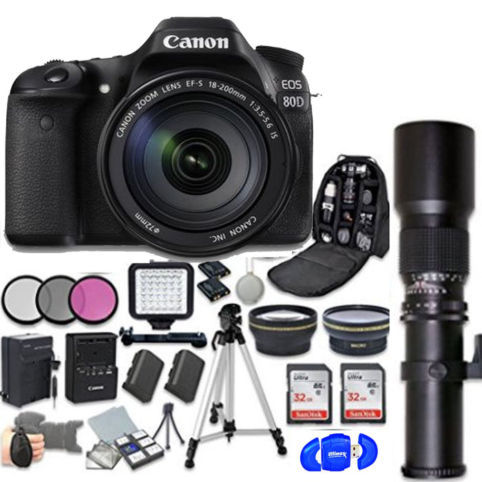 Canon EOS 80D with 18-200mm IS Lens & 500MM Preset Lens | Spare Battery & More