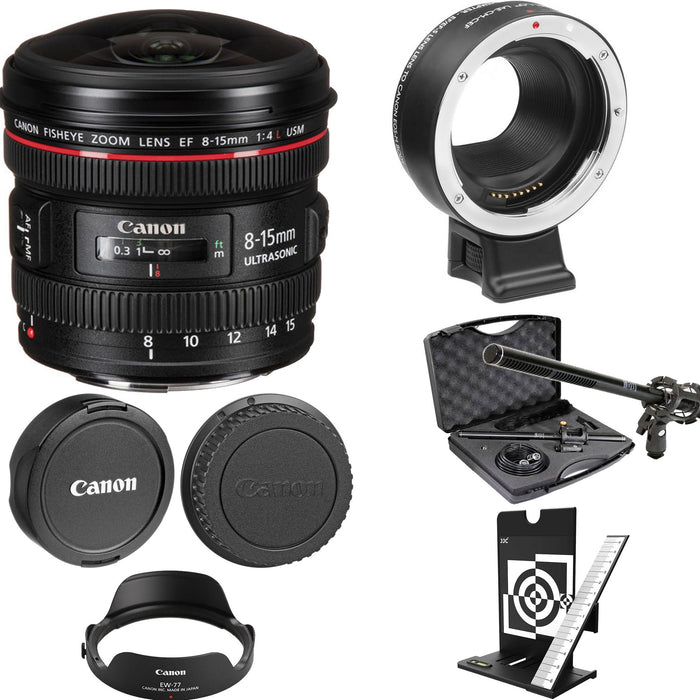 Canon EF 8-15mm f/4L Fisheye USM Lens with Lens Adapter | Lens Calibration & Microphone Kit