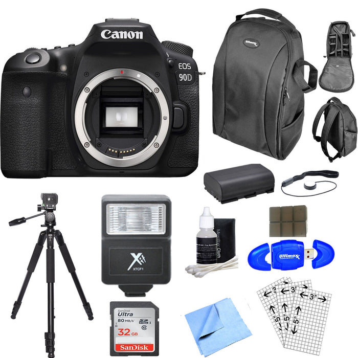 Canon EOS 90D DSLR Camera (Body Only) With 32GB Memory Card | DSLR Backpack | Spare Battery & More