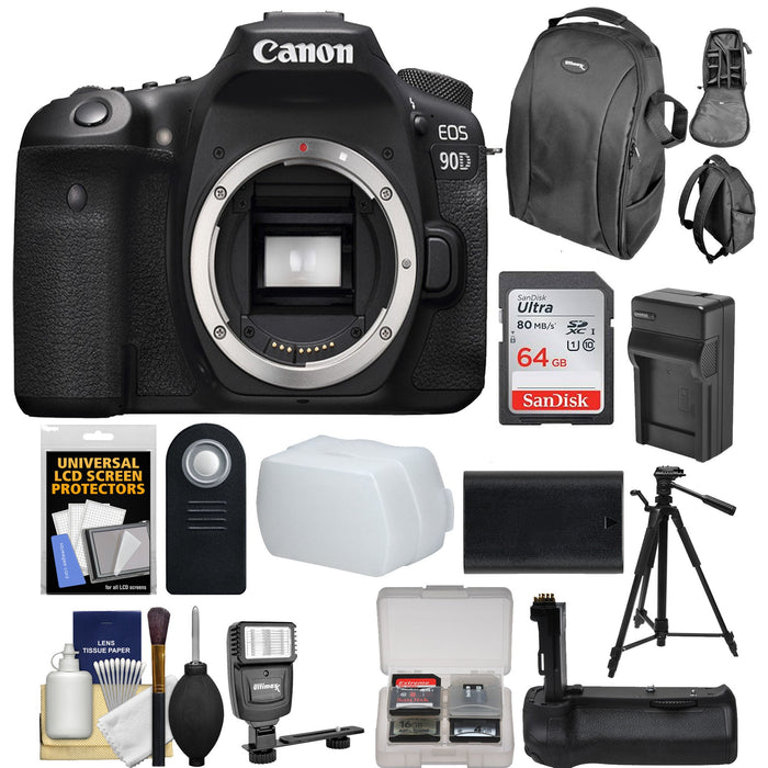 Canon EOS 90D DSLR Camera (Body Only) With Sandisk 64GB MC | Battery Grip | & More
