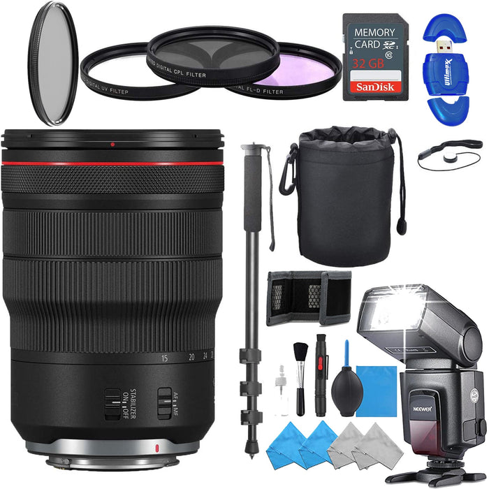 Canon RF 15-35mm f/2.8L IS USM Lens w/ Striker Bundle- Card Reader, Filter Set, Cleaning Kit, 72" Monopod, Pro , Lens Pouch Bundle