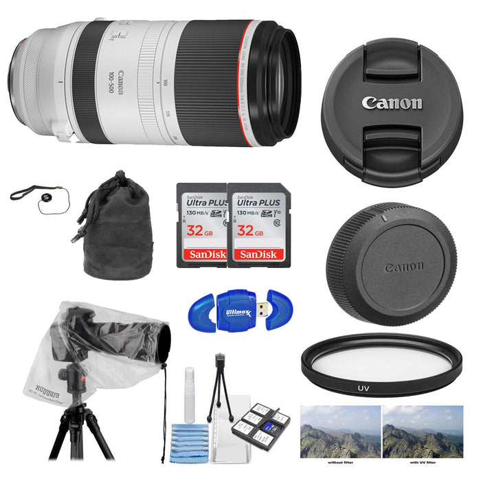 Canon RF 100-500mm f/4.5-7.1L IS USM with LensRain Cover | Cleaning Kit & UV Filter Package