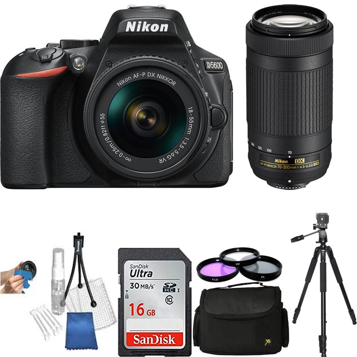 Nikon D5600 DSLR w/18-55mm f/3.5-5.6G VR & 70-300mm /4.5-5.6 Black w/Free Accessory Bundle
