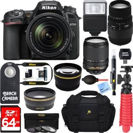 Nikon D7500 20.9MP Digital SLR Camera + 18-140mm VR & 70-300mm Macro Lens Bundle
