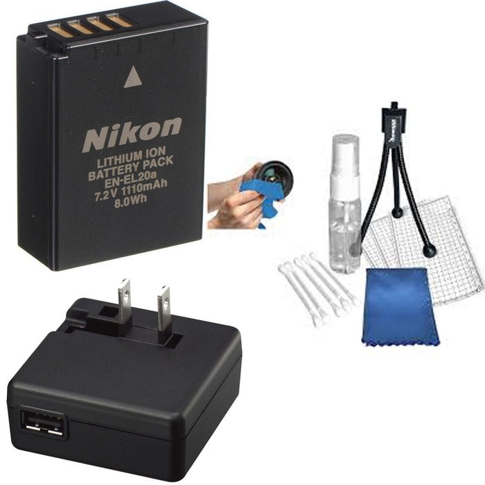 Nikon EN-EL20A Battery & Nikon EH-73P Adapter with Cleaning Kit